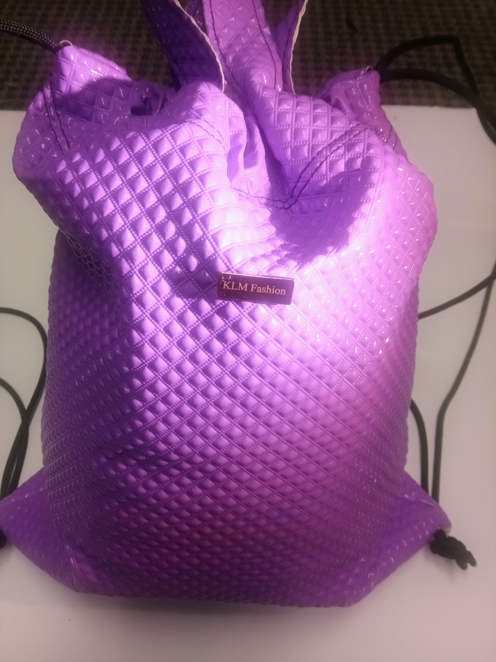 Purple Quilted Drawstring Backpack